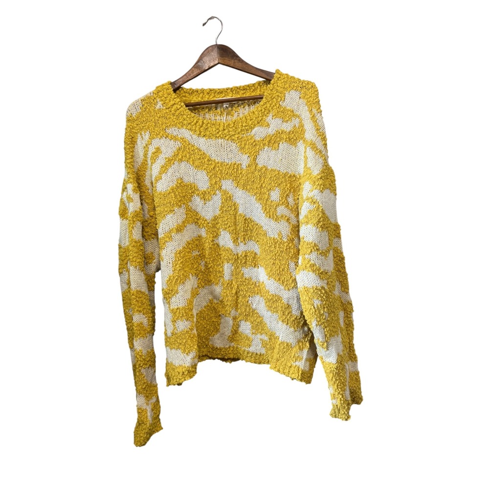 andthewhy California Sweater Womens 2X/3X Yellow Abstract Popcorn Knit NWT